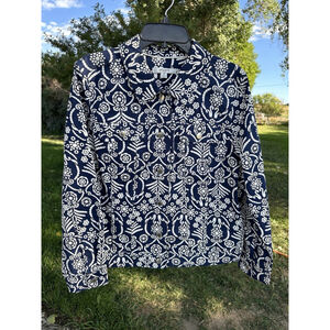 Liz Claiborne Jacket Women 16 Long Sleeves Blue & White 4 Pockets Business